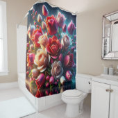 Rote und rosa Rosen mit Regentropfen Duschvorhang (Beispiel)