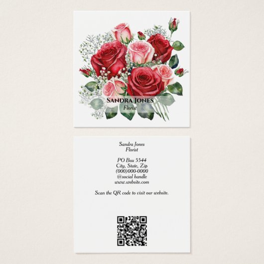 Rote und rosa Rosen Visitenkarten für Wasserfarben (Vorne & Hinten)