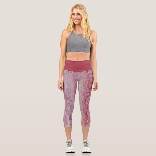 Rote und rosa Splotten Capri Leggings (Vorderseite)