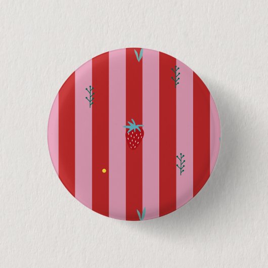 rote und rosa Streifen, kühnes Design mit Erdbeere Button (Vorderseite)