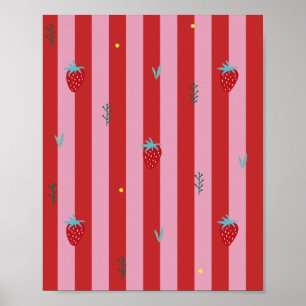 rote und rosa Streifen, kühnes Design mit Erdbeere Poster