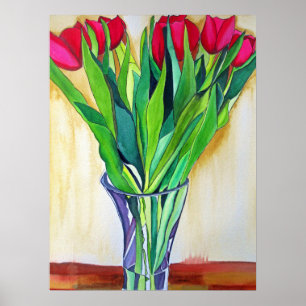 Rote und rosa Tulpen Aquarellbilder Blume Art Poster