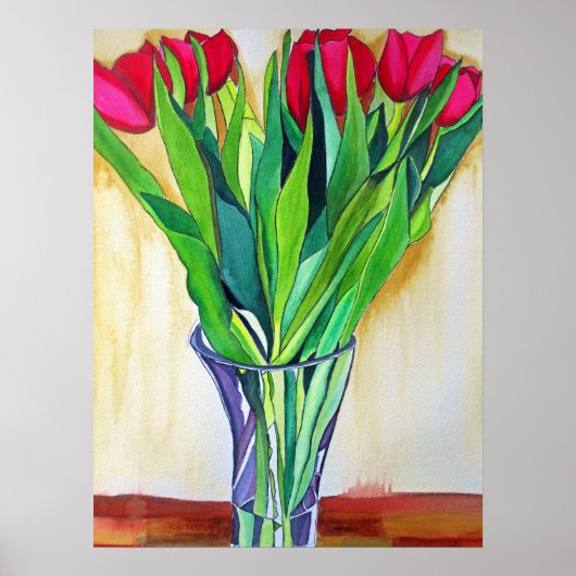 Rote und rosa Tulpen Aquarellbilder Blume Art Poster (Vorne)