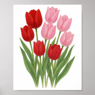 Rote und rosa Tulpen Malerei Florale Wandkunst Dek Poster