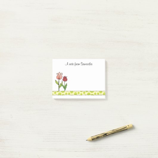 Rote und rosa Tulpen personalisiert Post-it Klebezettel (Auf Schreibtisch)