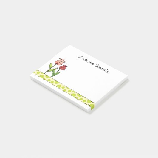 Rote und rosa Tulpen personalisiert Post-it Klebezettel (angewinkelt)