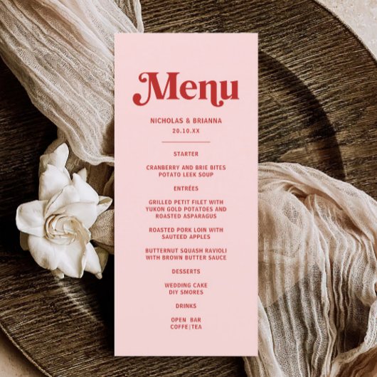 Rote und rosa Valentine Wedding Menükarte