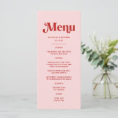 Rote und rosa Valentine Wedding Menükarte (Stehend Vorderseite)