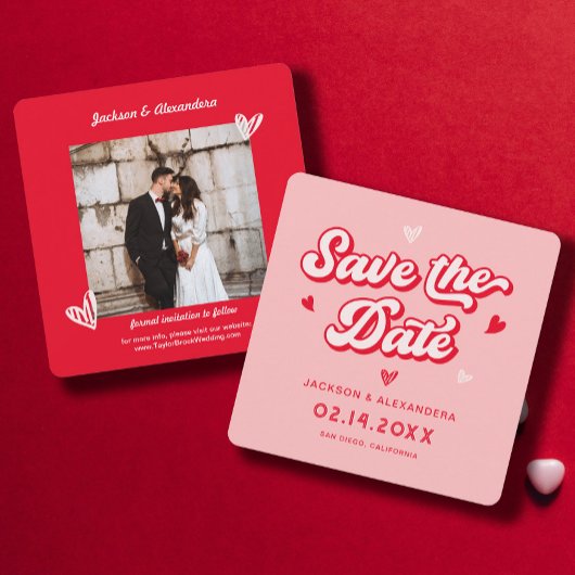 Rote und rosa Valentines Hochzeitssemble Foto Save The Date