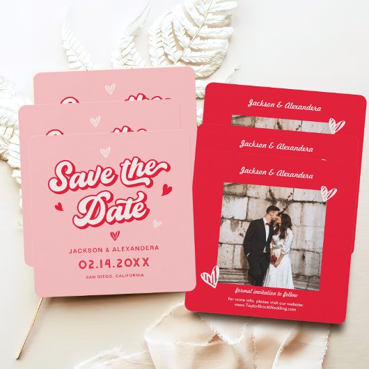 Rote und rosa Valentines Hochzeitssemble Foto Save The Date