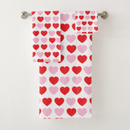 Rote und rosa Valentinstag Herz Badhandtuch Set