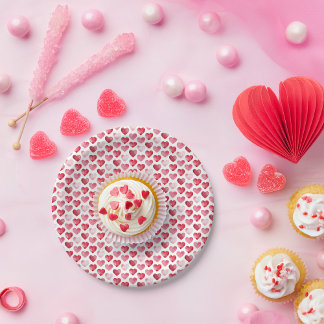 Rote und rosa Wasserfarben-Herzen Valentinstag Pappteller