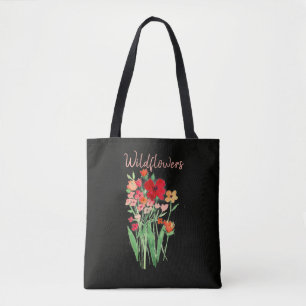 Rote und rosa Wildblumen Text Tasche