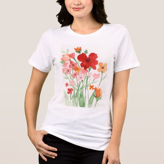 Rote und rosa Wildblumen Tri-Blend Shirt (Vorderseite)