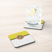 Rote und rosafarbene Blume Wreath Polka Dots Getränkeuntersetzer (Rechte Seite)