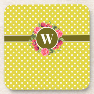 Rote und rosafarbene Blume Wreath Polka Dots Getränkeuntersetzer