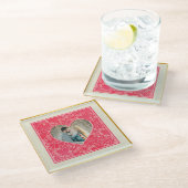 Rote und rosafarbene blumenreiche Herzen Valentins Glasuntersetzer (Schrägansicht)