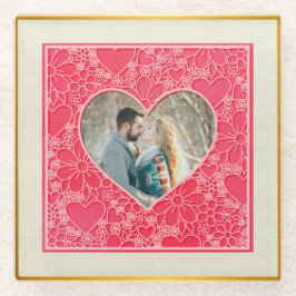 Rote und rosafarbene blumenreiche Herzen Valentins Glasuntersetzer