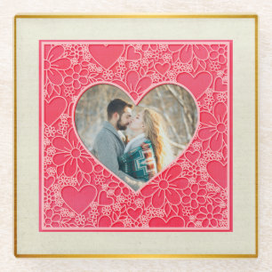 Rote und rosafarbene blumenreiche Herzen Valentins Glasuntersetzer