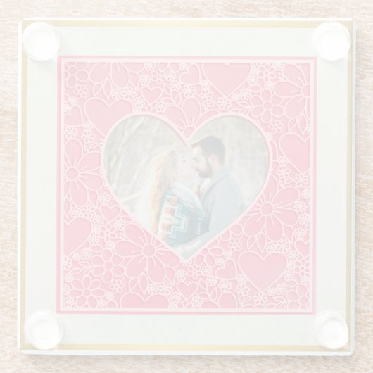 Rote und rosafarbene blumenreiche Herzen Valentins Glasuntersetzer (Rückseite)