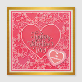 Rote und rosafarbene blumenreiche Herzen Valentins Magnetkarte