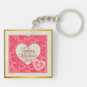 Rote und rosafarbene blumenreiche Herzen Valentins Schlüsselanhänger (Rückseite)