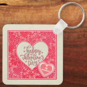 Rote und rosafarbene blumenreiche Herzen Valentins Schlüsselanhänger (Rückseite)