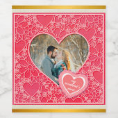 Rote und rosafarbene blumenreiche Herzen Valentins Weinetikett (Einzelnes Label)