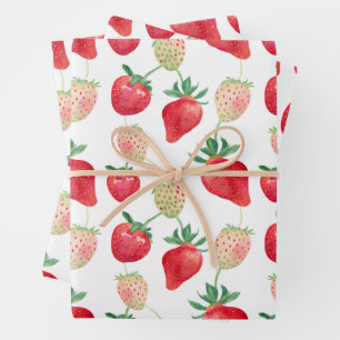 Rote und rosafarbene Erdbeeren Geschenkpapier Set