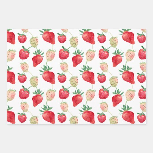 Rote und rosafarbene Erdbeeren Geschenkpapier Set (Vorderseite)