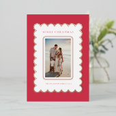 Rote und Rose Gold Foil Scallop Weihnachtskarte Folien Feiertagskarte (Stehend vorne)