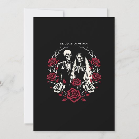 Rote und Schwarz-weiße Rose Skeleton Couple Weddin Einladung (Rückseite)