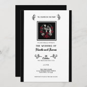 Rote und Schwarz-weiße Rose Skeleton Couple Weddin Einladung (Vorne/Hinten)