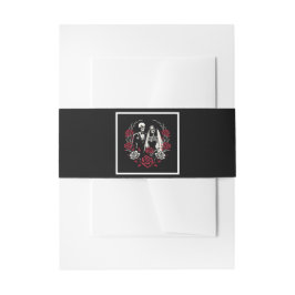 Rote und Schwarz-weiße Rose Skeleton Couple Weddin Einladungsbanderole