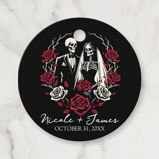 Rote und Schwarz-weiße Rose Skeleton Couple Weddin Geschenkanhänger (Vorderseite)