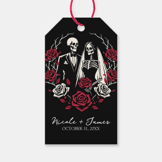 Rote und Schwarz-weiße Rose Skeleton Couple Weddin Geschenkanhänger (Vorderseite)