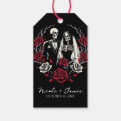 Rote und Schwarz-weiße Rose Skeleton Couple Weddin Geschenkanhänger (Rückseite)