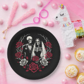 Rote und Schwarz-weiße Rose Skeleton Couple Weddin Pappteller (Party)
