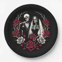 Rote und Schwarz-weiße Rose Skeleton Couple Weddin