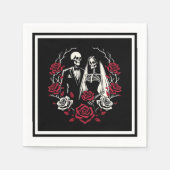 Rote und Schwarz-weiße Rose Skeleton Couple Weddin Serviette (Vorderseite)