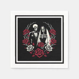 Rote und Schwarz-weiße Rose Skeleton Couple Weddin Serviette