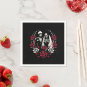 Rote und Schwarz-weiße Rose Skeleton Couple Weddin Serviette (Beispiel)