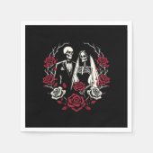 Rote und Schwarz-weiße Rose Skeleton Couple Weddin Serviette (Vorderseite)