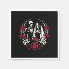 Rote und Schwarz-weiße Rose Skeleton Couple Weddin Serviette