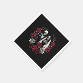 Rote und Schwarz-weiße Rose Skeleton Couple Weddin Serviette (Ecke)