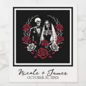 Rote und Schwarz-weiße Rose Skeleton Couple Weddin Weinetikett (Einzelnes Label)