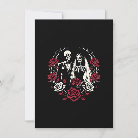 Rote und Schwarz-weiße Rose Skeleton Hochzeit Viel Einladung (Rückseite)