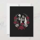 Rote und Schwarz-weiße Rose Skeleton Wedding RSVP Einladung (Rückseite)
