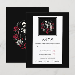 Rote und Schwarz-weiße Rose Skeleton Wedding RSVP Einladung