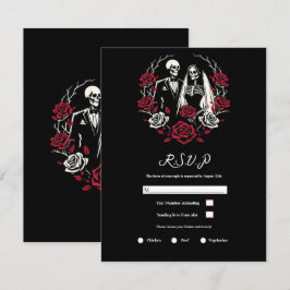 Rote und Schwarz-weiße Rose Skeleton Wedding RSVP Einladung